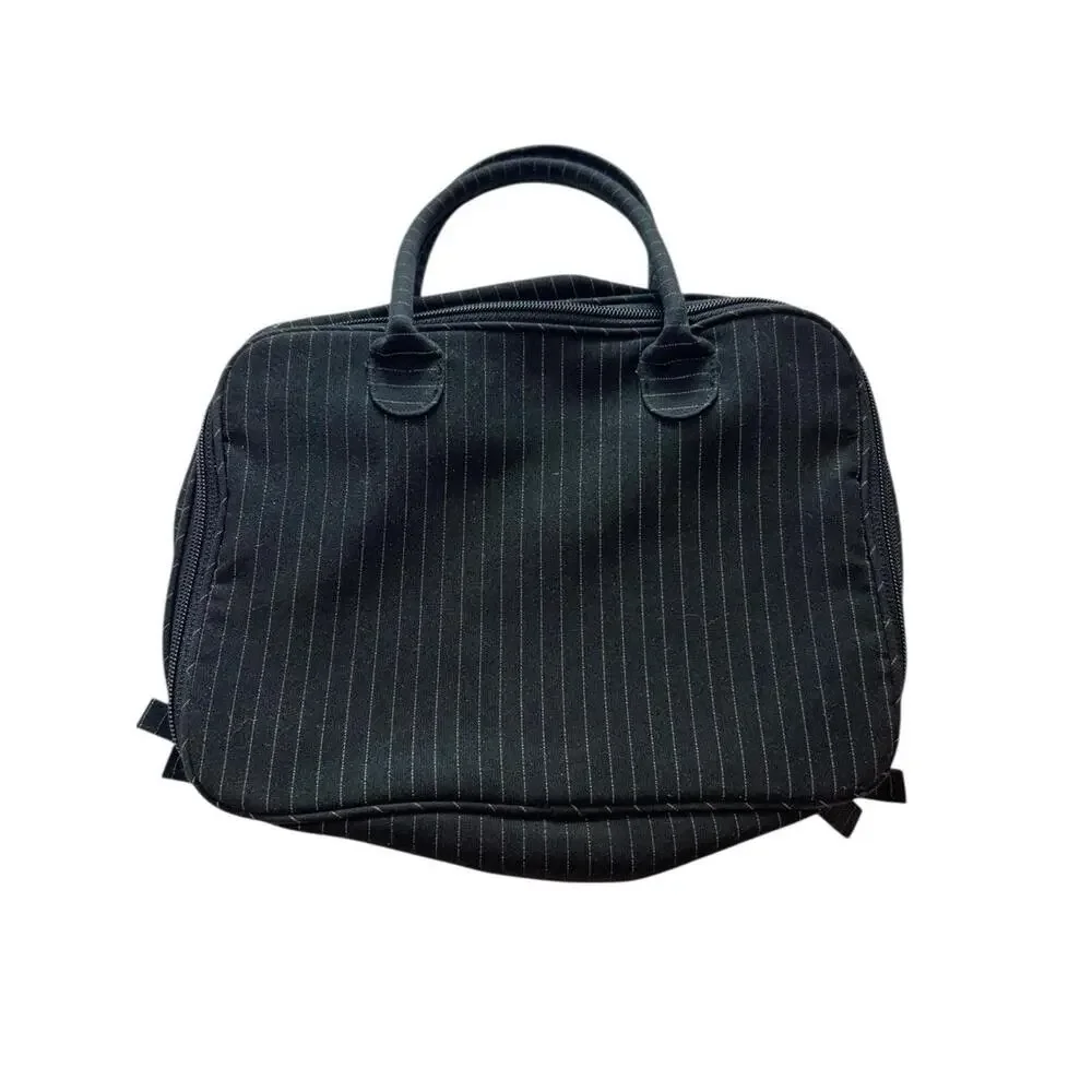 Lancôme Black Pinstripe Train Case Travel Makeup Bag 12x9 Cosmetic Organizer‎